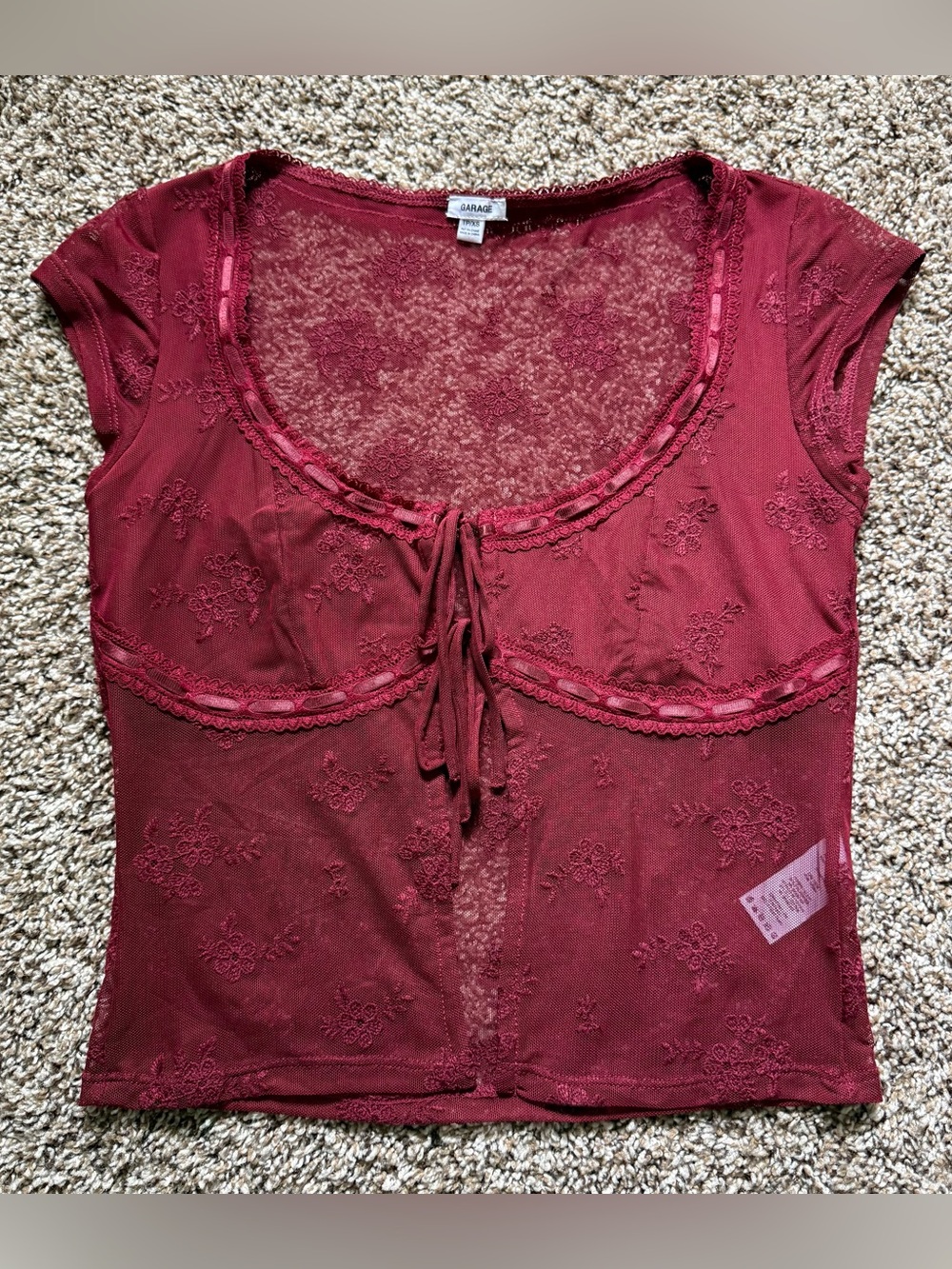 Garage Wine Lace Mesh Top